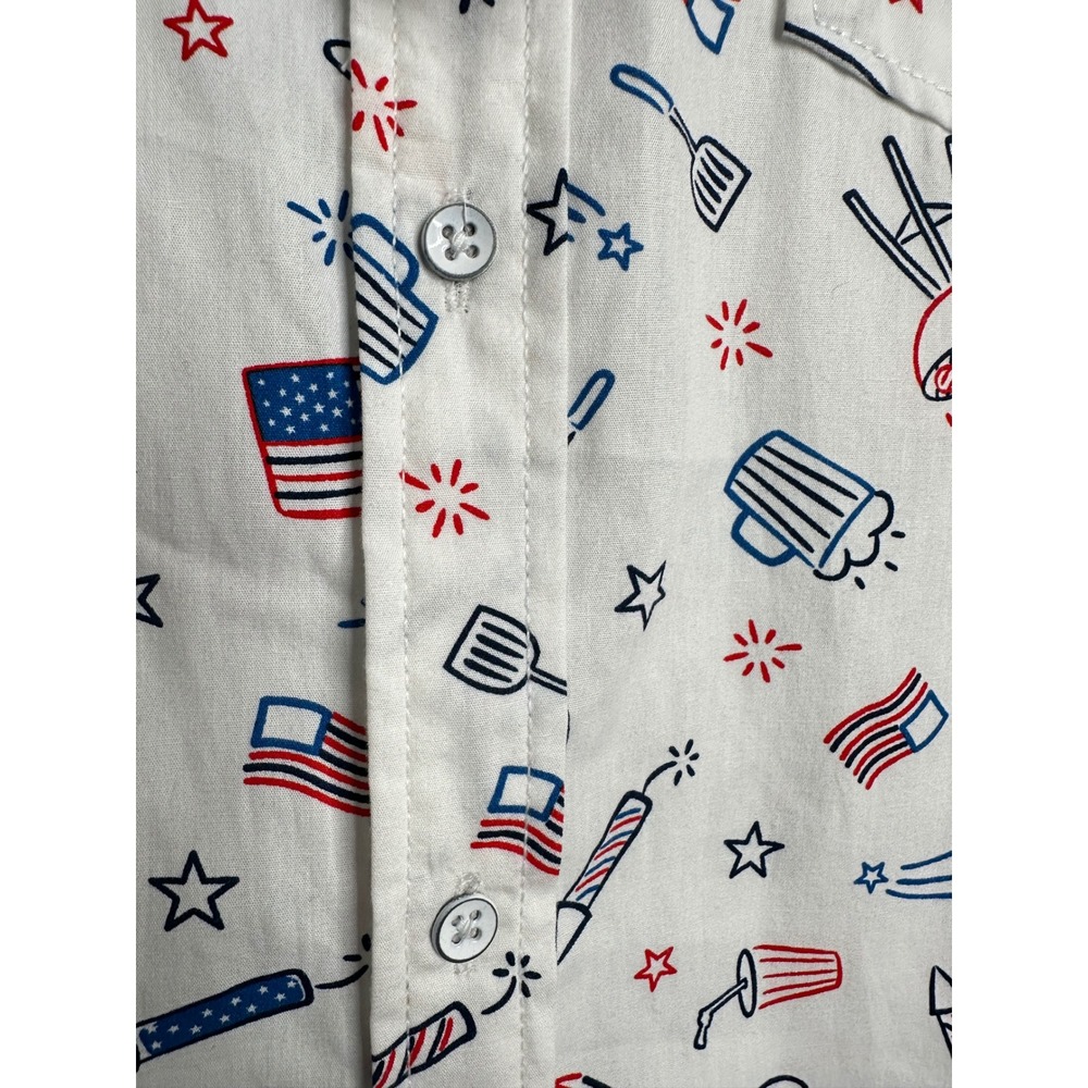 Free Planet Mens 2X White Patriotic BBQ Fireworks Button‎ Up Shirt - Picture 7 of 14